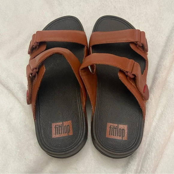 Fitflop  Men's Gogh Moc Slides Leather Dark Tan Size 9 - Picture 5 of 8